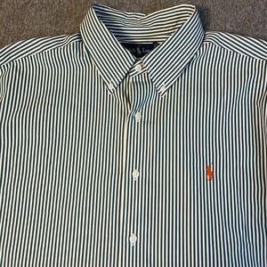 Ralph Lauren Men's XL Classic Fit Green White Stripe Button Down Shirt Christmas